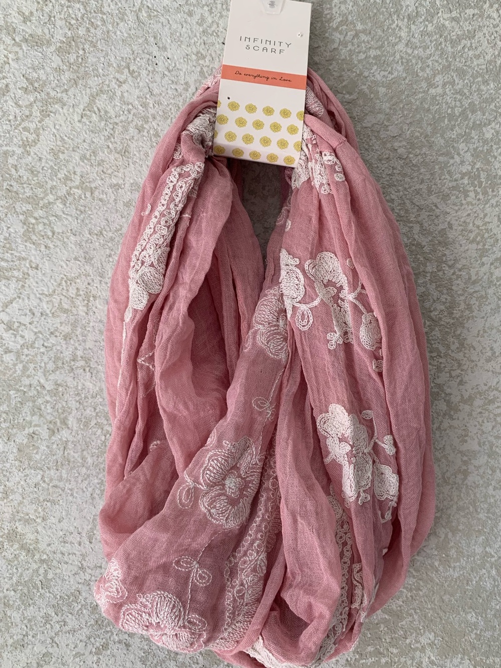 Pink Floral Infinity Scarf OS Embroidered